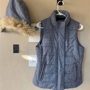 Banana Republic Blue/Gray Vest with Faux Fur Trim